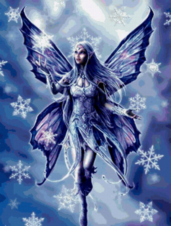 Снежная фея - фея, зима, крылья, снежинки, эльф, фэнтези, сказка, снег - предпросмотр