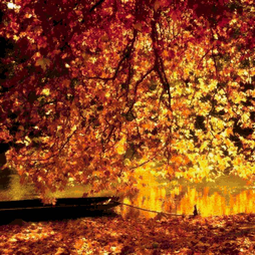 Осень - лодка, закат, осень - предпросмотр