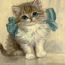 Оригинал схемы вышивки «котенок с бантом» (№316205)