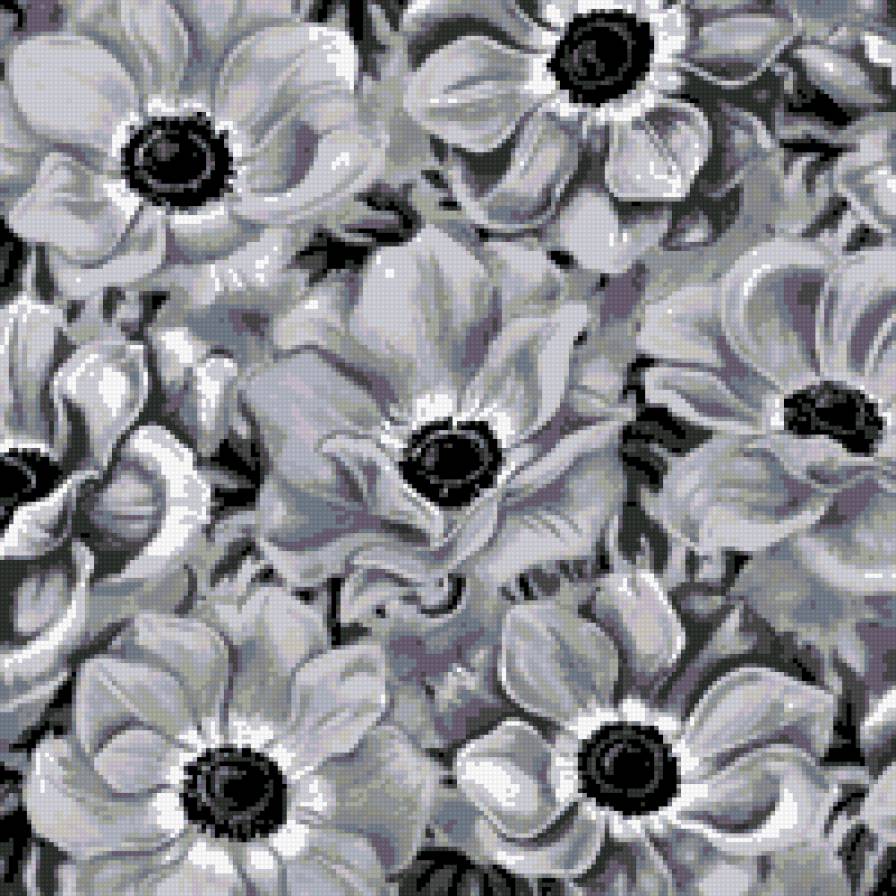подушка - черно-белое, цветы - предпросмотр