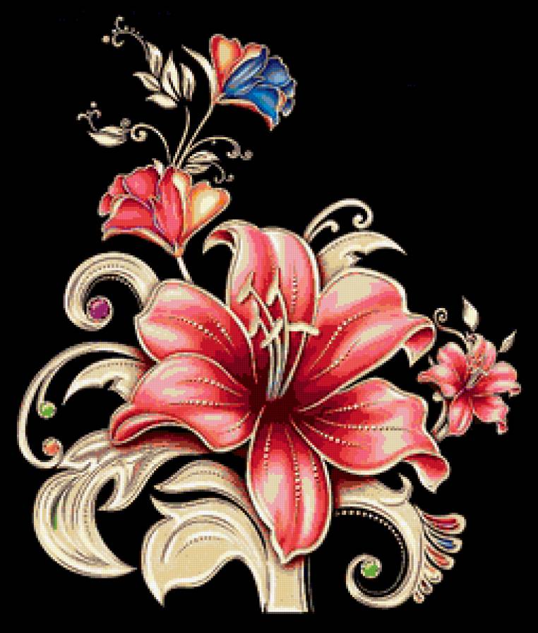 подушка"китайский пион" - пион, красные цветы, лилия, азия, китай - предпросмотр