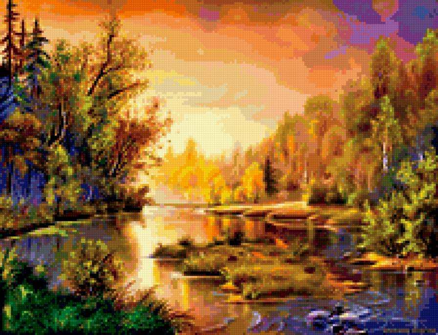 осенний вечер - река, лес, осень - предпросмотр