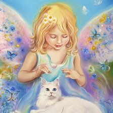 Схема вышивки «Ангел и кошка»