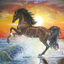 Схема вышивки «Лошадь и море»