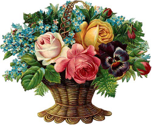 Букет - аервоцвет, розы, композиция, цветы в корзине, анютки - оригинал