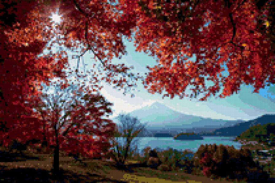 осень - природа. пейзаж. горы. озеро. осень.япония - предпросмотр