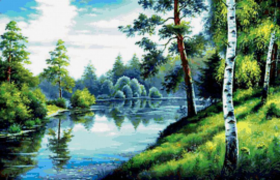 Лесное озеро - природа, озеро, пейзаж, лес - предпросмотр