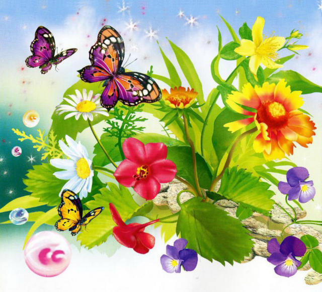 №319502 - растения, роса, мотыльки, бабочки, цветы - оригинал