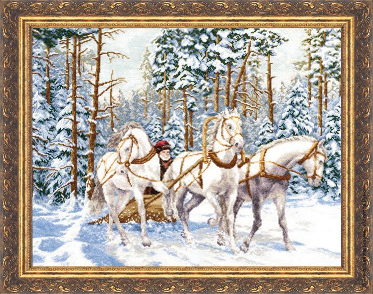тройка - зима, лошади, пейзаж - оригинал