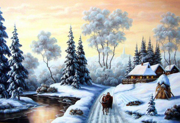картина - природа, зима, пейзаж, речка - оригинал