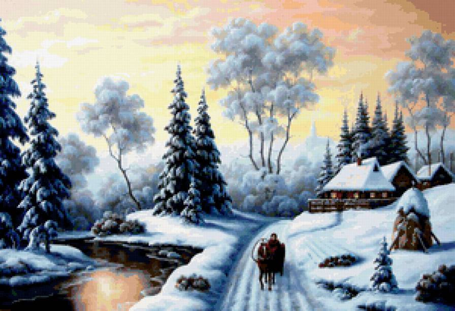 картина - природа, речка, пейзаж, зима - предпросмотр