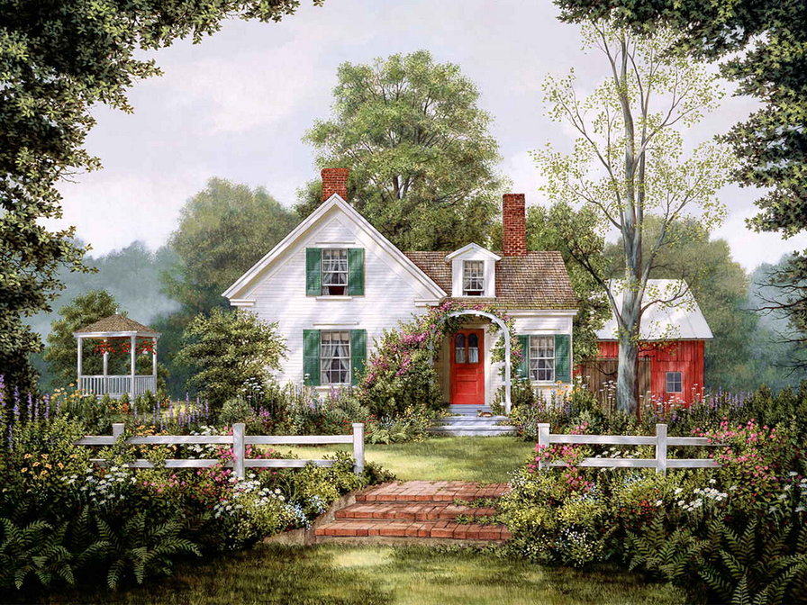 Дом-мечта - постройки, пейзаж, цветущий сад, домики - оригинал