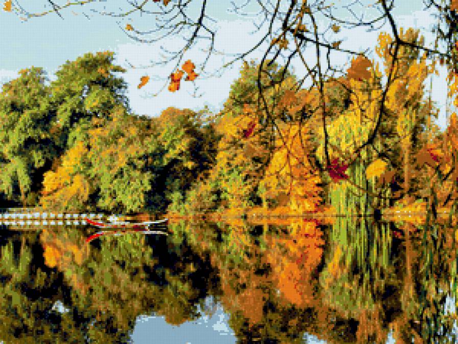 отраженье осени - озеро, деревья, пейзаж, отражение, осень, природа - предпросмотр