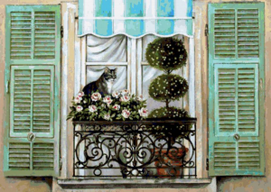 Окно - розы, окна, окно, цветы, кот, искусство, красота - предпросмотр