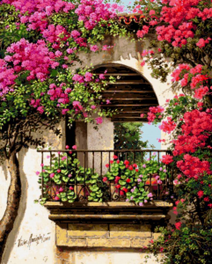 Домик в цветах - цветы, сад, домики, балкон, природа, розы, красота - предпросмотр