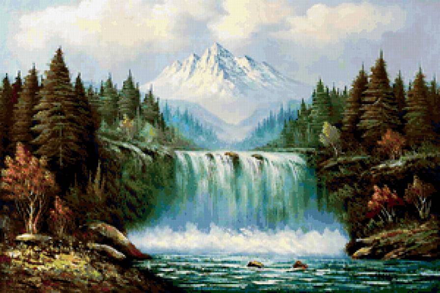 водопад - лето, горы, пейзаж, природа, вода, лес - предпросмотр