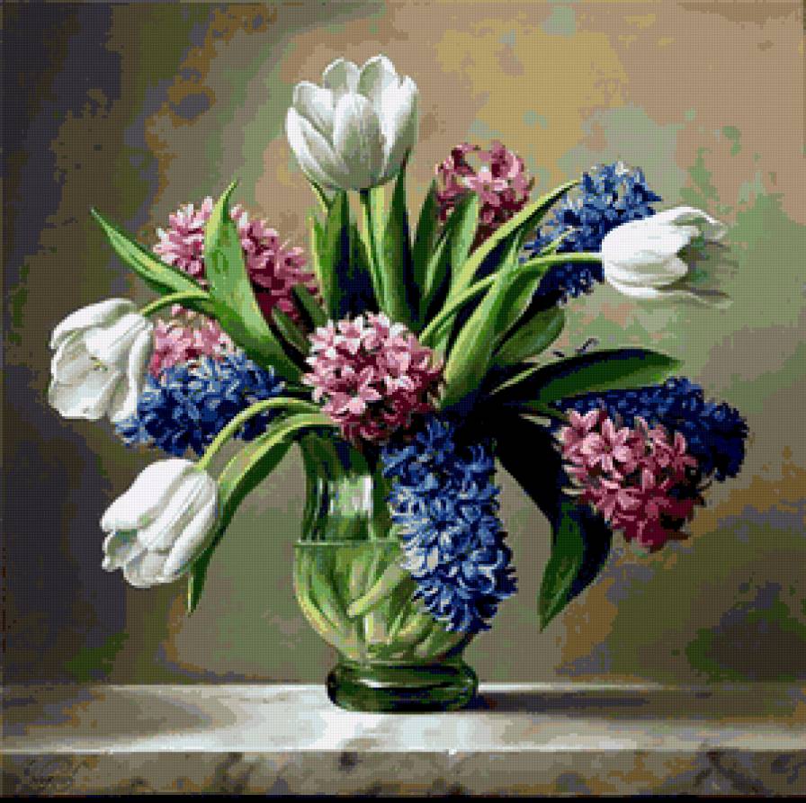 Весенний букет - природа, флора.тюльпаны. геацинт.натюрморт, цветы, букет - предпросмотр
