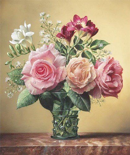 Розы и фрезии - природа, флора.розы.фрезии.натюрморт, букет, цветы - оригинал