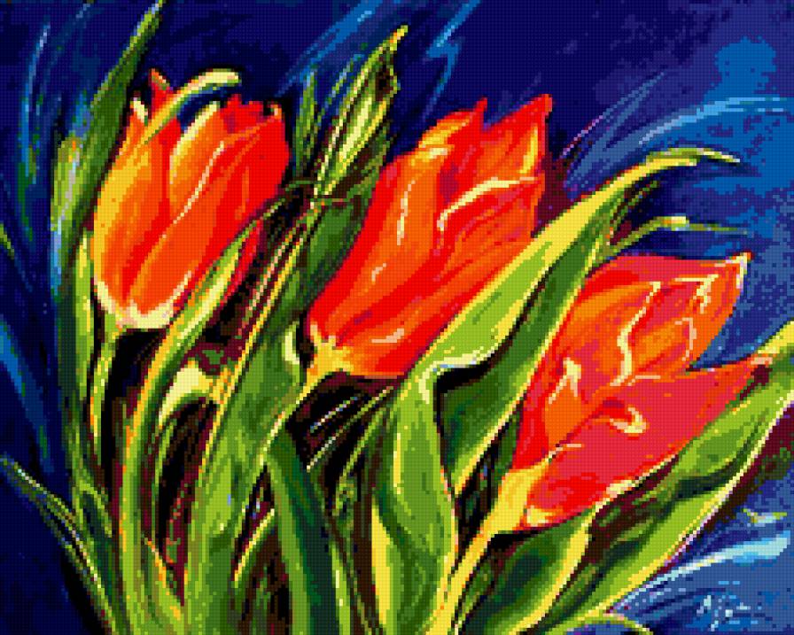 Тюльпаны - цветы, лепестки, природа, флора.красные цветы.живопись.акварель - предпросмотр