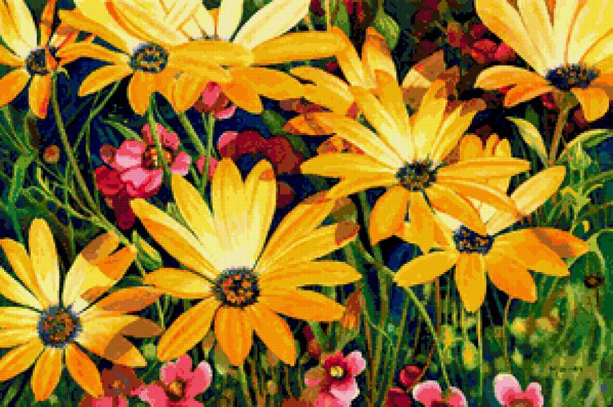 Летние цветы - флора.желтые цветы. поле. луг, цветы, букет, природа - предпросмотр