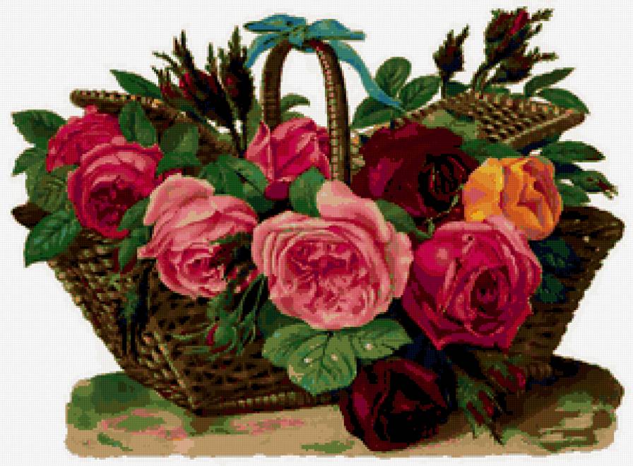 корзина с цветами - корзина, цветы, букет, розы - предпросмотр