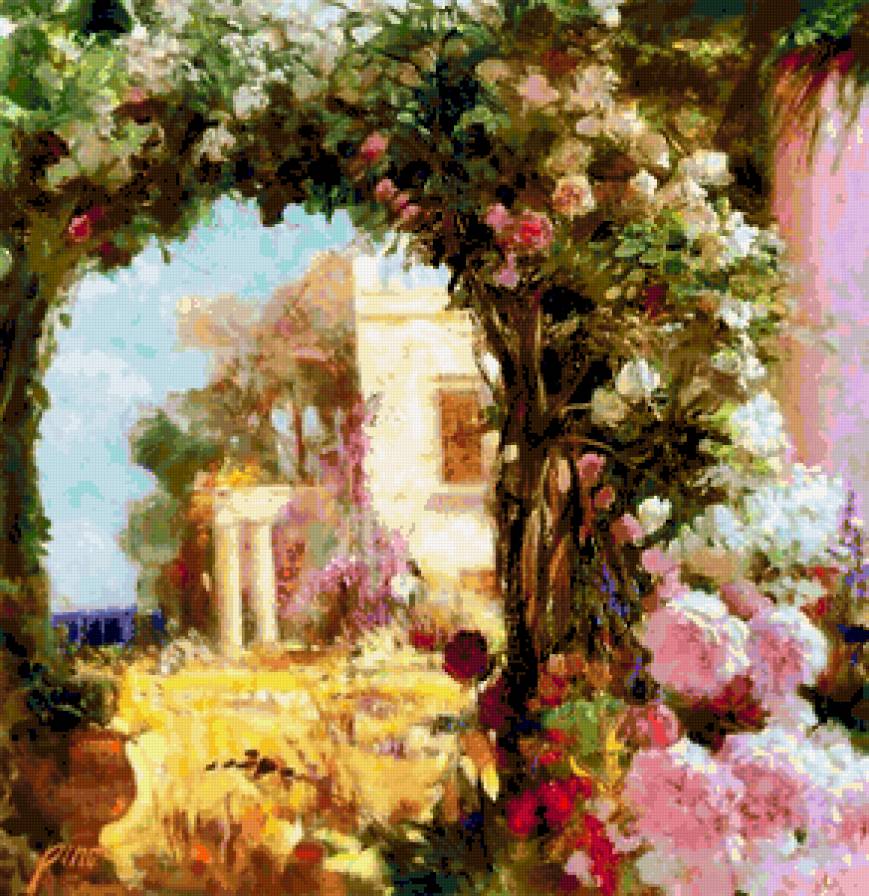 Цветочная арка - пейзаж, арка, природа, цветі - предпросмотр
