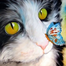 Оригинал схемы вышивки «Котик с бабочкой» (№323825)