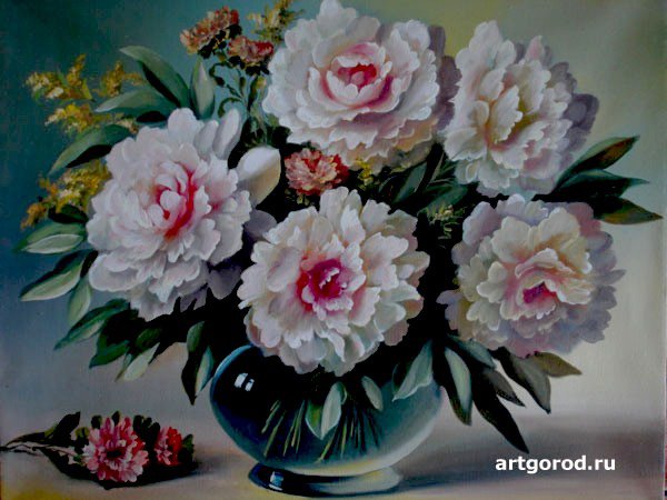 белые пионы - картина натюрморт цветы пионы ваза - оригинал