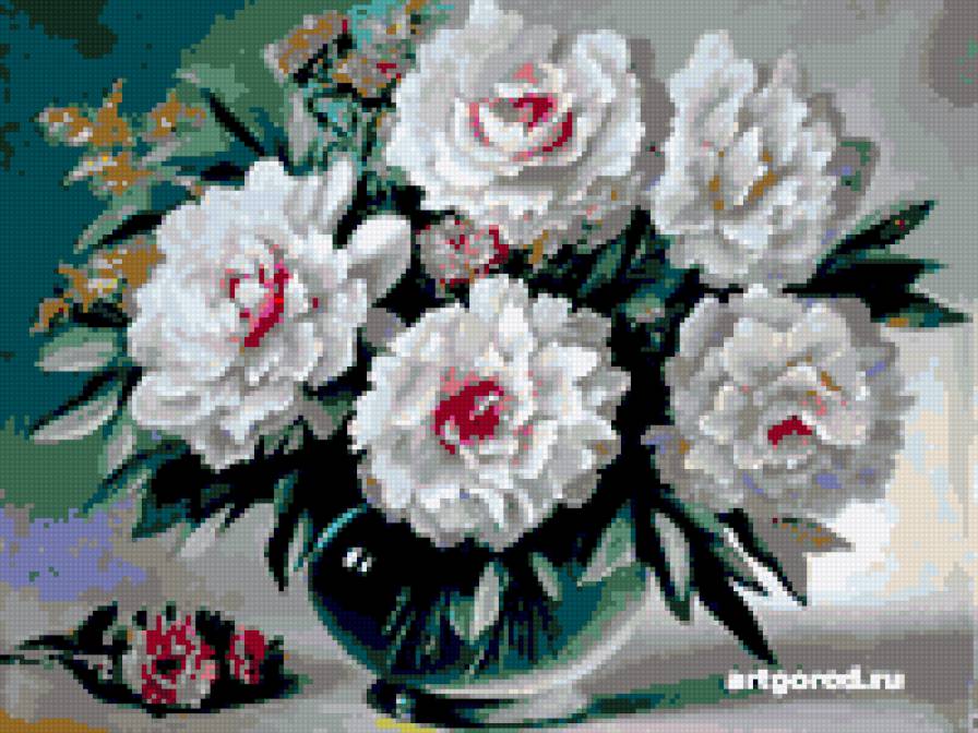 белые пионы - картина натюрморт цветы пионы ваза - предпросмотр