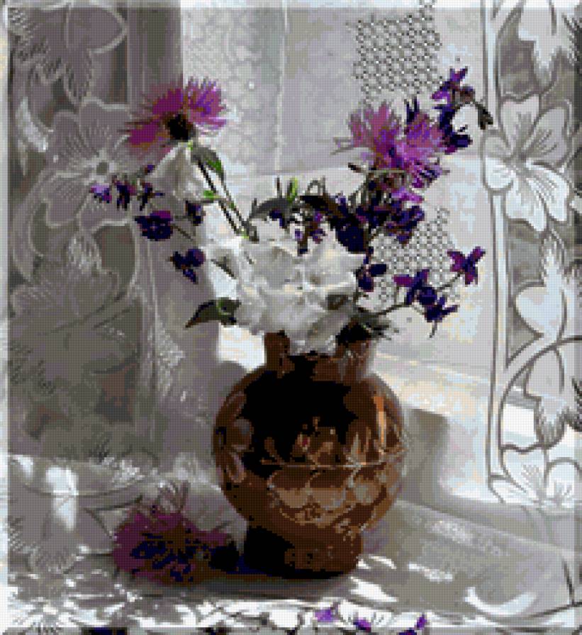 цветы на окне - картина натюрморт цветы ваза - предпросмотр