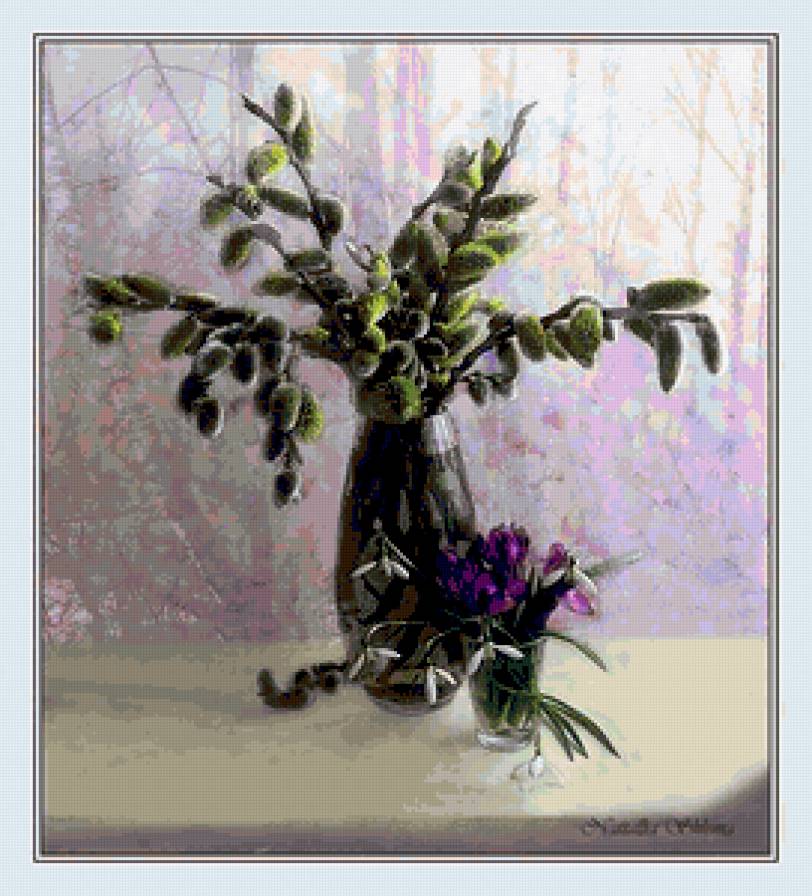 №325963 - цветы, пейзаж, букет, натюрморт, весна, окно - предпросмотр
