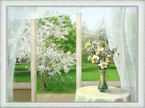 весна - весна, пейзаж, натюрморт, букет, окно, цветы - оригинал