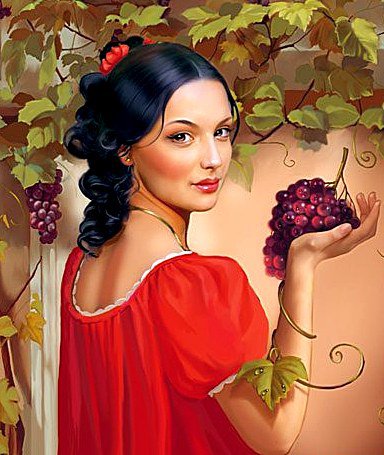 Девушка и виноград - девушка, виноград, грозди - оригинал