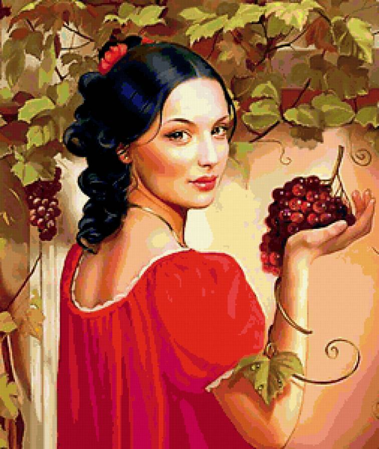Девушка и виноград - грозди, виноград, девушка - предпросмотр