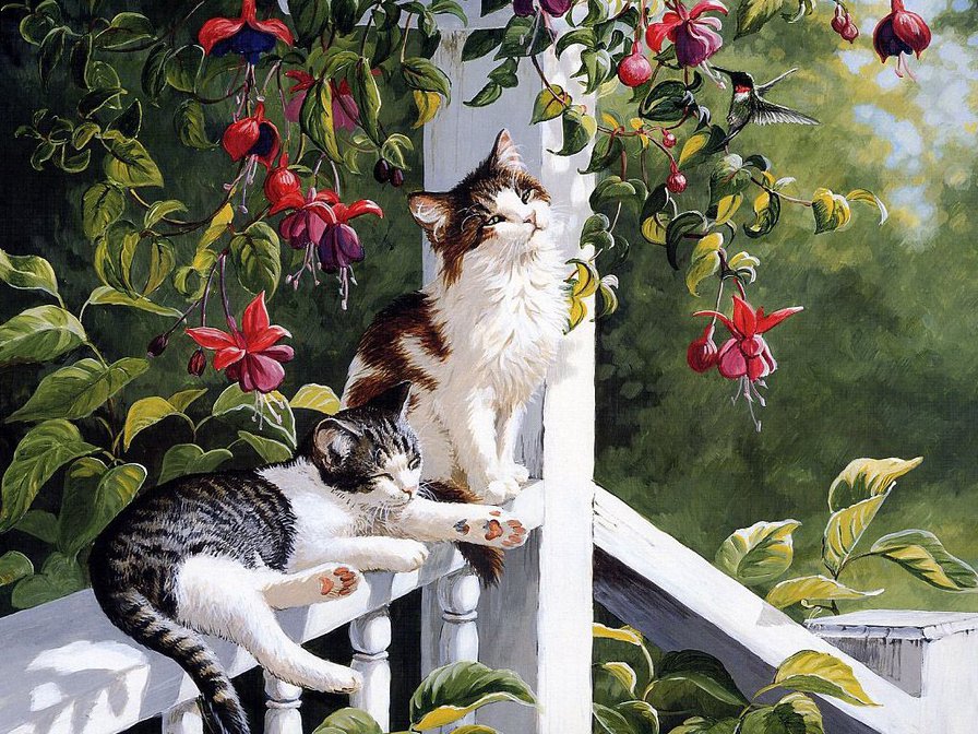 кошки - кошки, цветы, картинка - оригинал