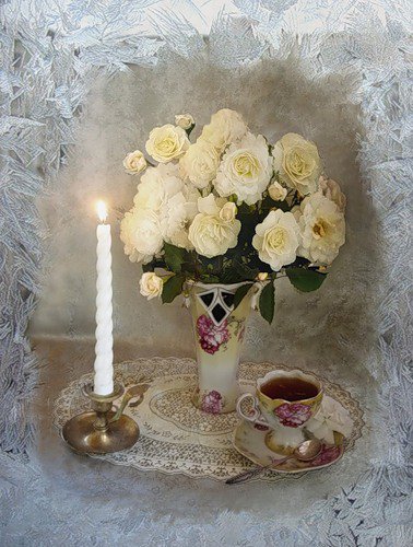 №327501 - свеча, цветы, букет, свечи, натюрморт - оригинал