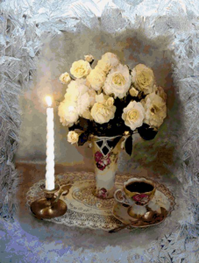 №327501 - букет, свеча, цветы, свечи, натюрморт - предпросмотр