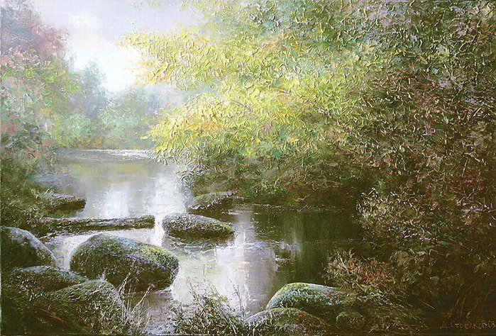 №330135 - живопись, пейзаж, река, природа, деревья - оригинал