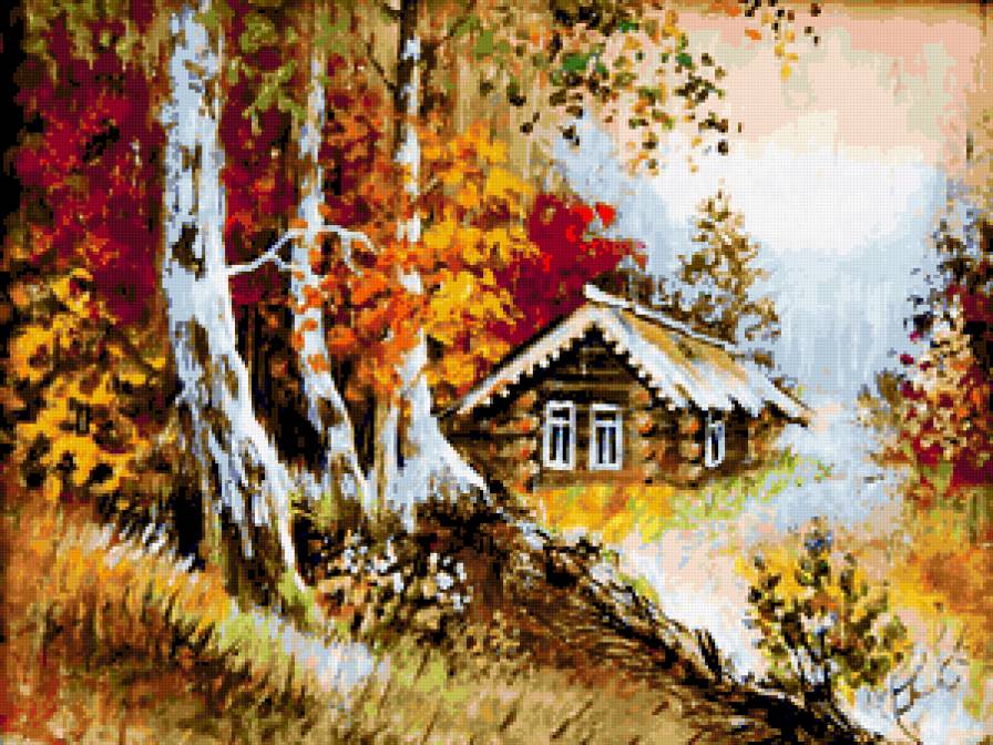 осенняя избушка - осень, лес, домики, домик, красота, пейзаж, природа, избушка - предпросмотр