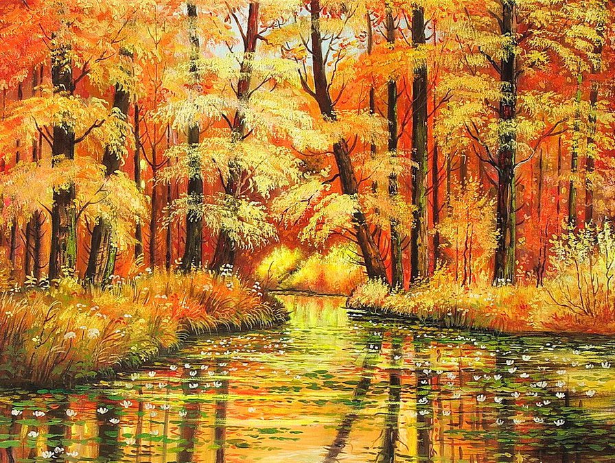Красная осень - озеро, пейзаж, осень - оригинал
