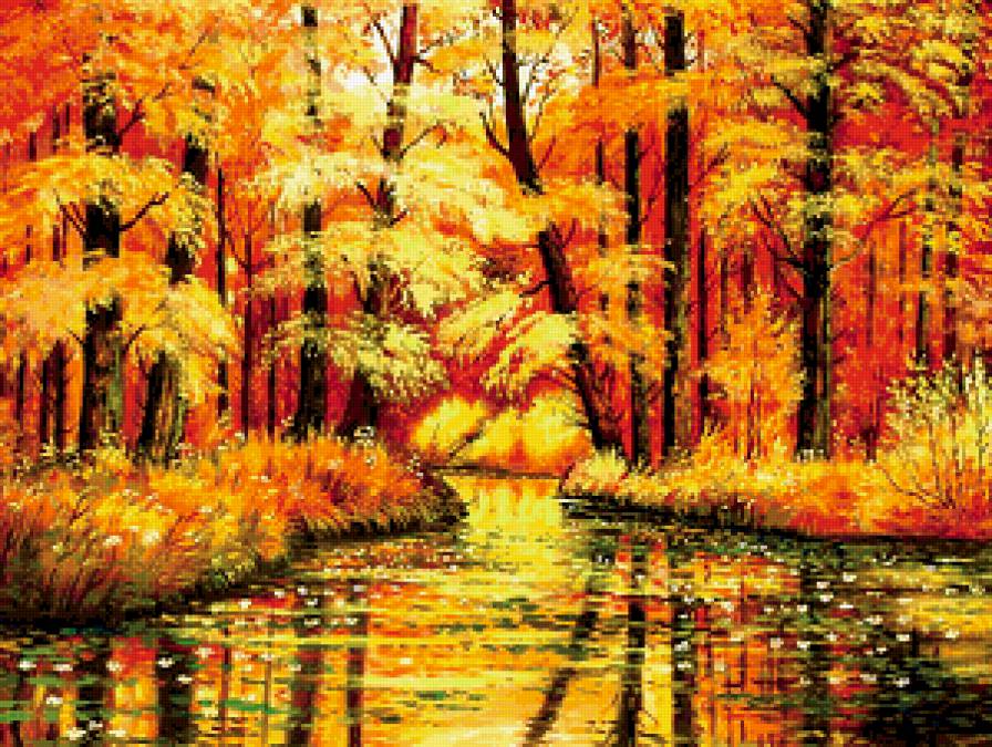 Красная осень - осень, пейзаж, озеро - предпросмотр
