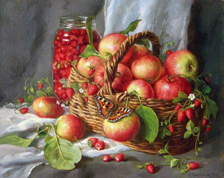 Яблоки и земляника - яблоки, ягоды, натюрморт - оригинал