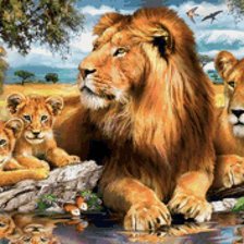 Оригинал схемы вышивки «Семейство львов» (№336909)