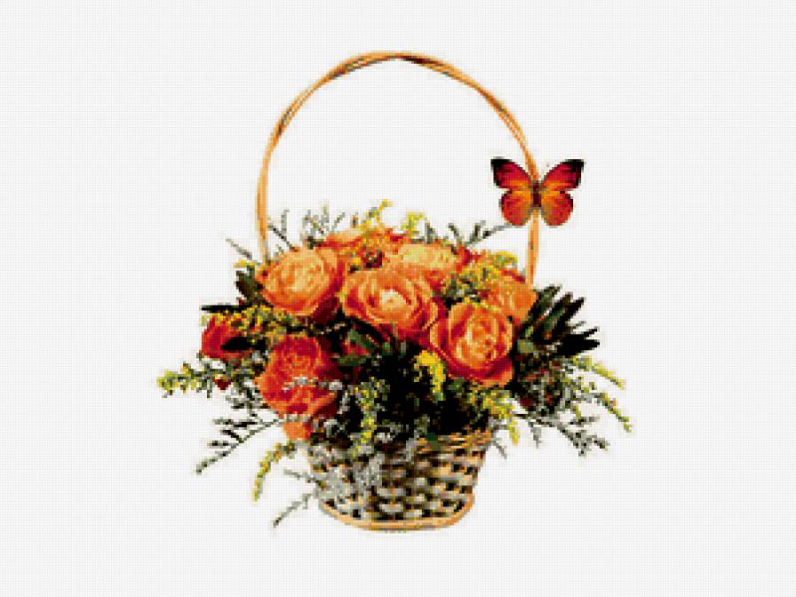 №337115 - розы, корзина, букеты, бабочка, цветы - предпросмотр