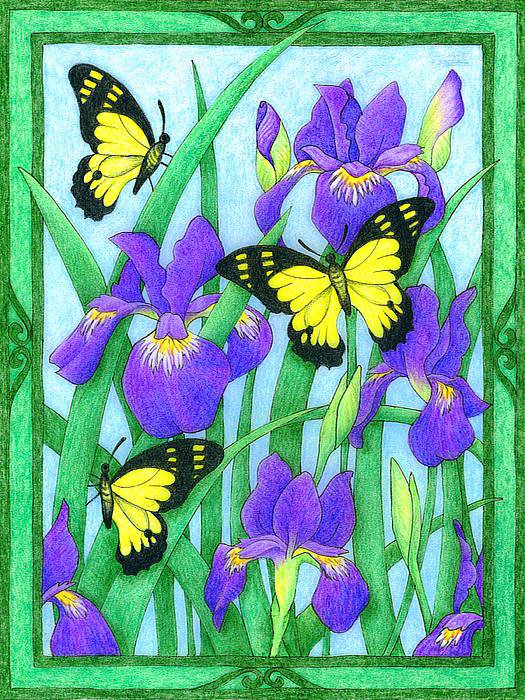 Цветы и бабочки - весна, ирис, цветы и бабочки, панно, цветы, ирисы, бабочки - оригинал