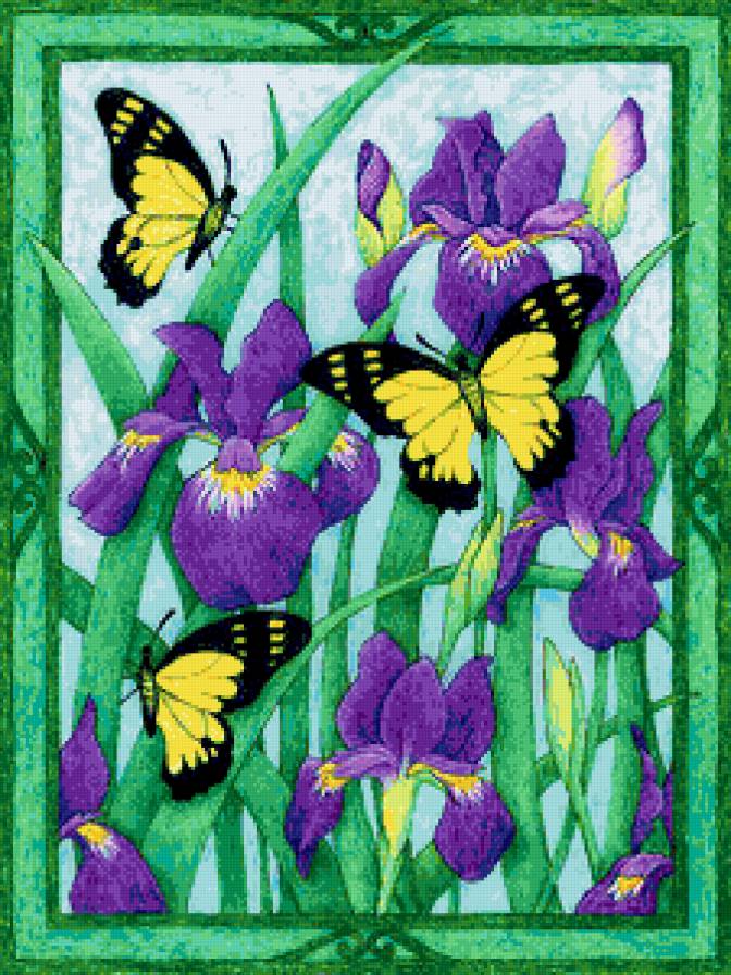 Цветы и бабочки - ирис, цветы и бабочки, бабочки, панно, цветы, весна, ирисы - предпросмотр