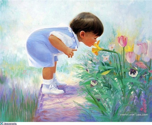 Малыш и цветочек - цветы, дети - оригинал