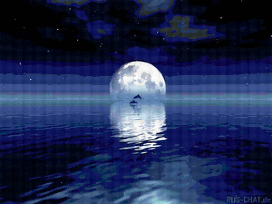 Луна и дельфины - луна, море - предпросмотр