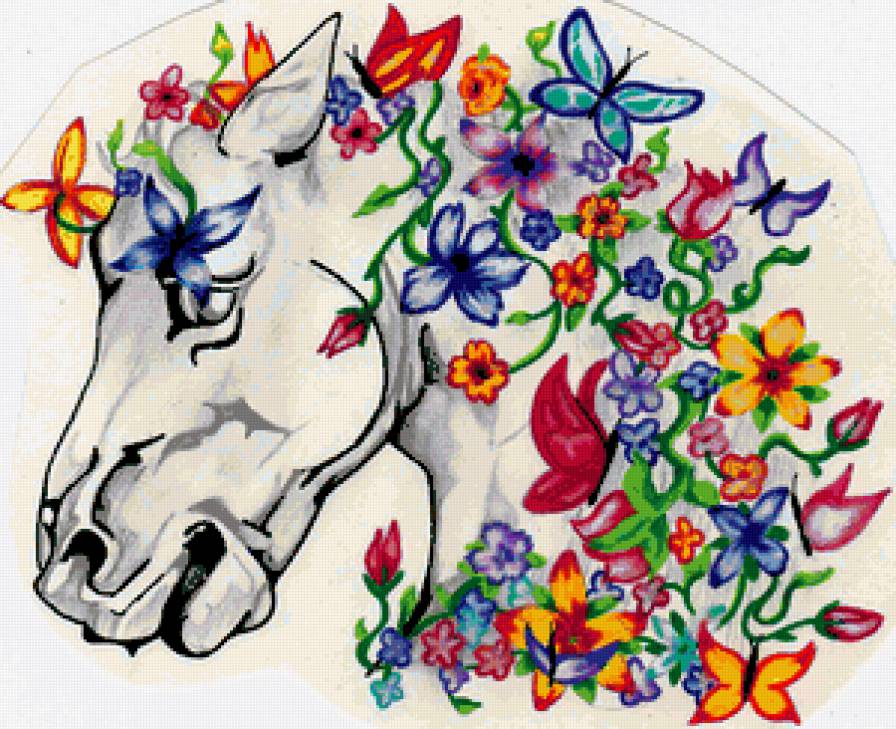 Цветочная лошадка - цветы, год лошади, цветочные лошадки, кони, лошади, животные - предпросмотр