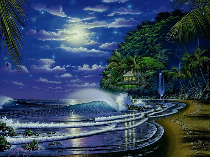 Ночной берег. - ночь, луна, берег, романтика, море - оригинал